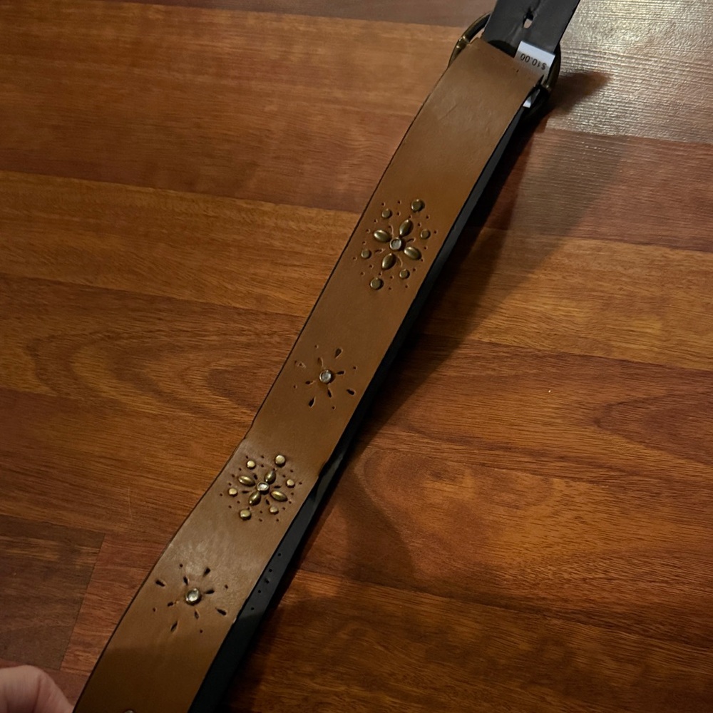 Brown Leather Belt with Floral Cutouts